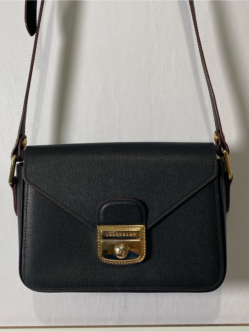 Longchamp Black Saffiano Leather Crossbody Shoulder Bag